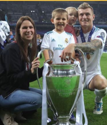Birgit Kammer's sons Toni Kroos with his wife Jessica Farber and children Leon and Amelie Kroos